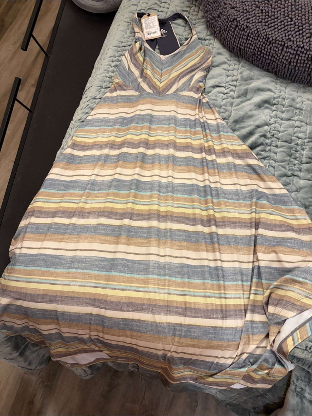 PRANA Striped Sleeveless Maxi Dress in Blue and Cream, NWT
